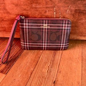 Magenta Plaid Small Coach Wristlet